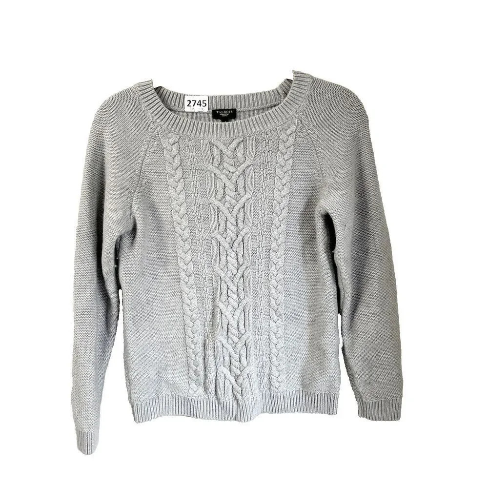 Talbots Women Gray Sweater Small Cable Knit Angora Crew Long Sleeve Pullover